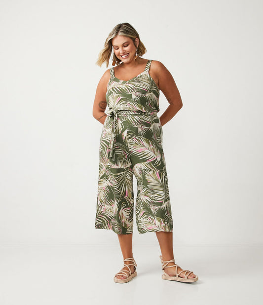 Pantaloni Pantacourt Green Curve & Plus Size in Viscolycra con stampa a foglie