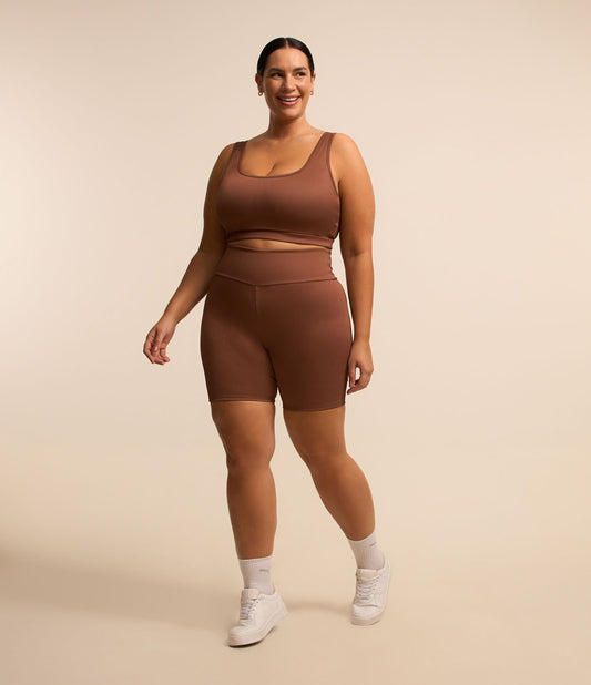 Pantaloncini da ciclismo sportivi marroni Curve e taglie forti con tasca interna