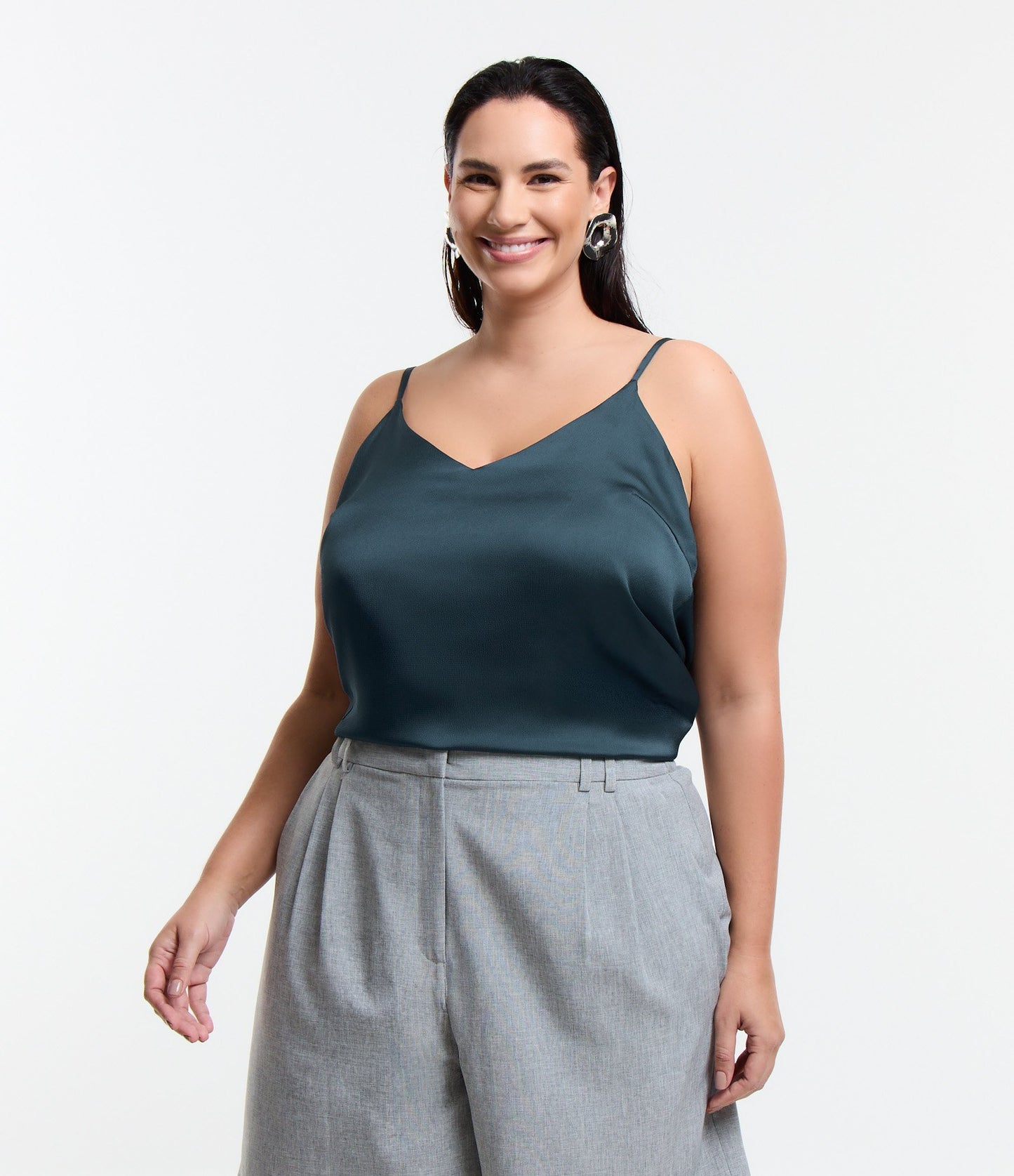 Canotta Basic in crepe con spalline regolabili, Curve e taglie forti, blu navy
