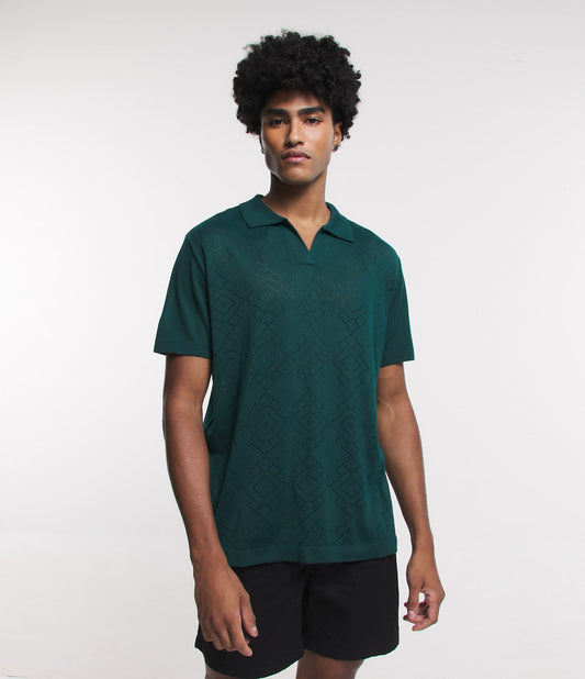 Camiseta de punto verde con cuello de polo