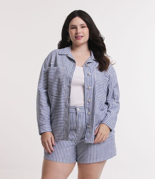 Giacca di jeans leggera con stampa a righe Curve e taglie forti Blu