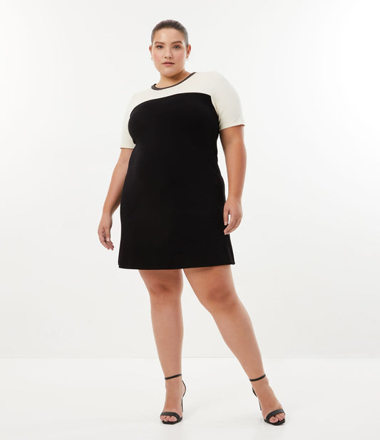 Vestito corto in Viscolycra con taglio a contrasto, Curve e taglie forti, nero