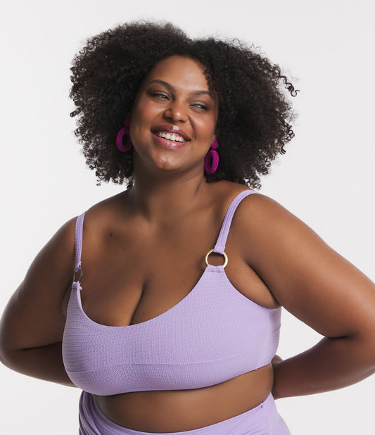 Top de Bikini con Anilla en el Tirante y Textura de Cuadros Curve y Tallas Grandes Lila