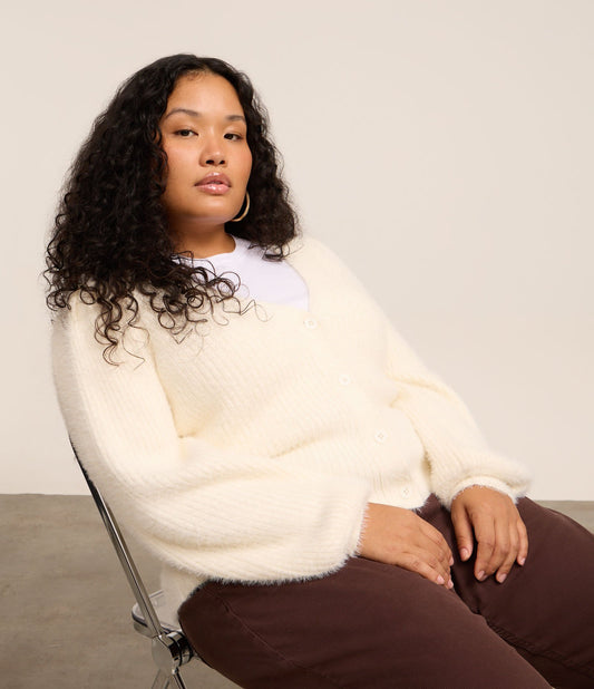 Cardigan longline in maglia pesante, Curve e taglie forti, bianco sporco