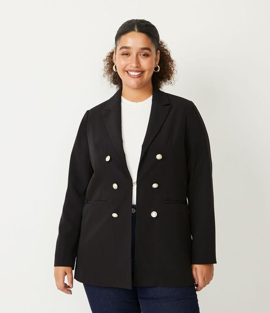 Blazer lungo sartoriale con bottoni unici, Curve e taglie forti, nero