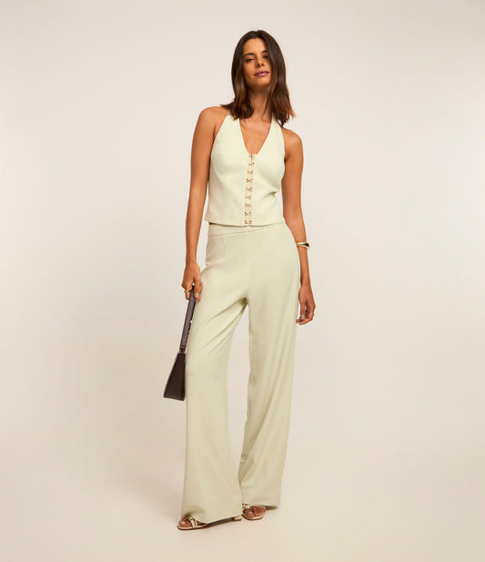 Calças de pernas largas com cós ajustado em off-white