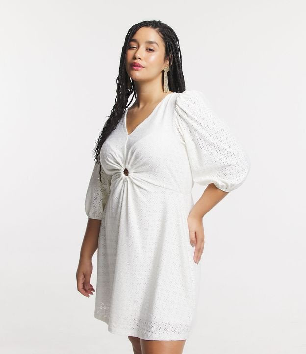 Vestido curto Laise com detalhes em babados e mangas bufantes, Curve & Plus Size, branco