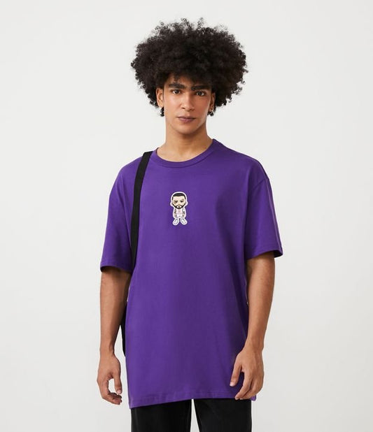 Relaxed Fit Cotton T-Shirt with Purple Mini Star Print