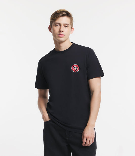 Camiseta normal de medio punto con logotipo negro de Foo Fighters impreso