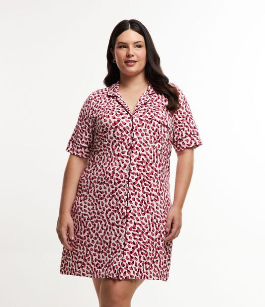 Camisón Viscolycra Estilo Americano Estampado Lunares, Tallas Grande y Curva, Blanco Nieve