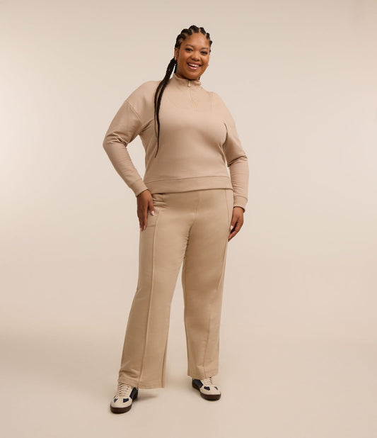 Pantalone dritto con dettagli curvilinei Ashua, taglie forti, beige