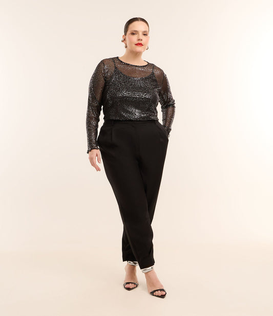 Pantalón sastre Zanahoria con cintura alta, Curvas y Tallas Grandes, Negro