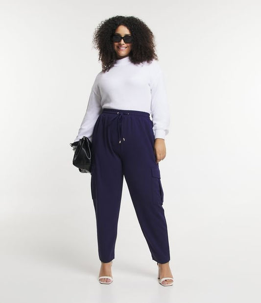 Pantalón jogger de crepé con bolsillos cargo, Tallas grandes y curvas, Azul