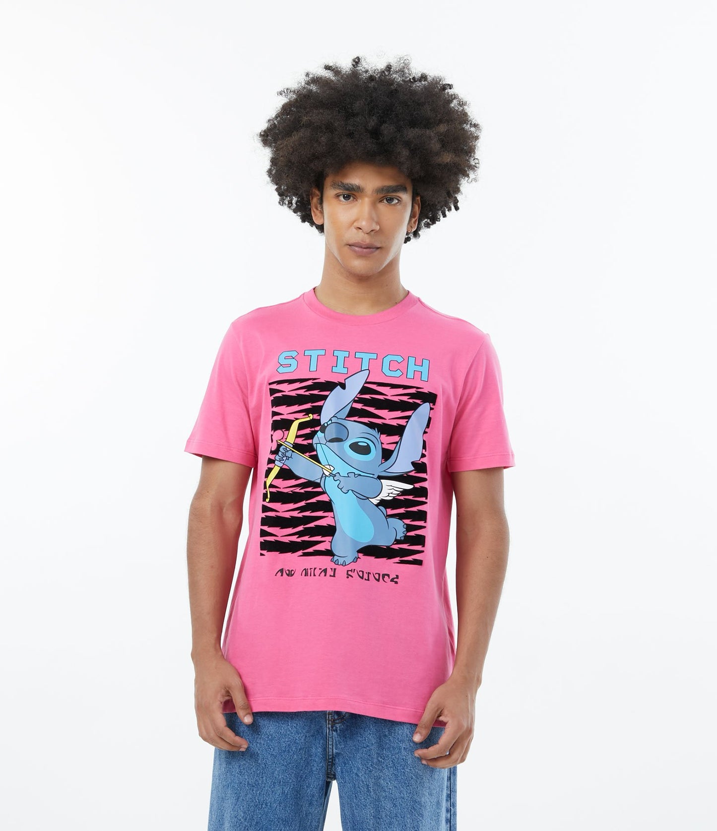 Camiseta de punto de manga corta con estampado de puntos Cupido rosa