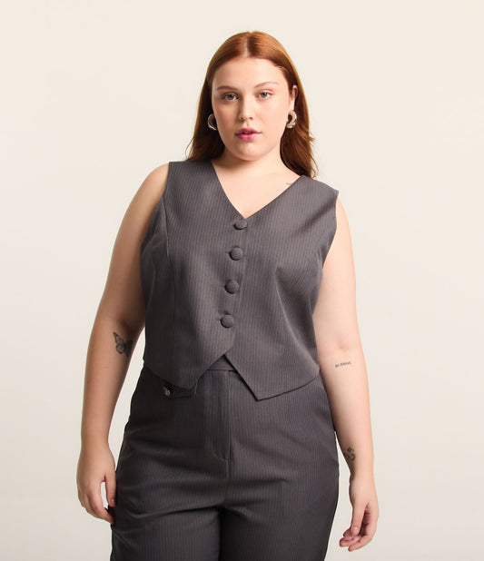 Gilet sartoriale grigio gessato Curve e taglie forti