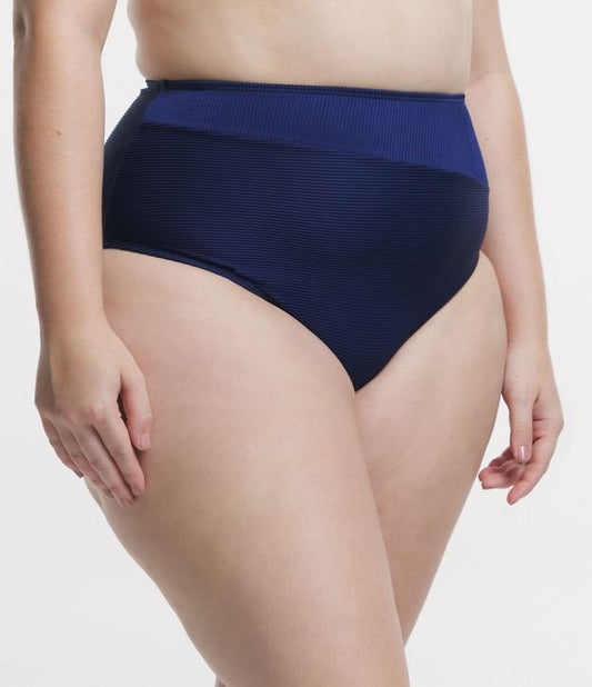Braguita de bikini azul de cintura alta en microfibra - Tallas grandes y curvas