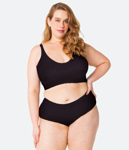 Reggiseno allungato senza imbottitura e con texture Curve & Plus Size Nero