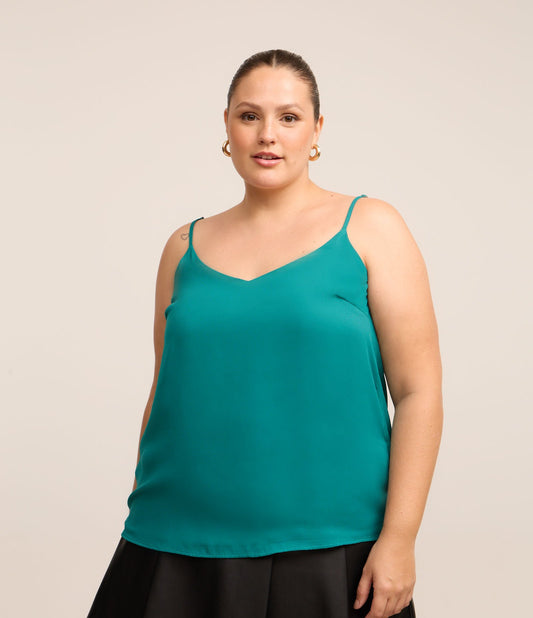 Camicetta in crêpe verde con spalline sottili - Curve e taglie forti