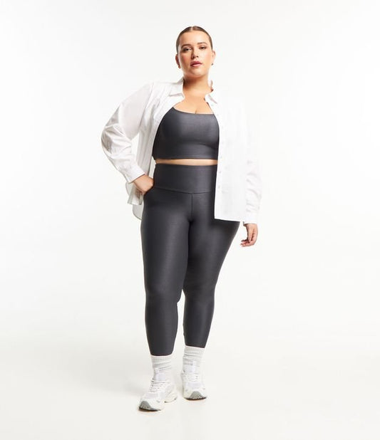 Leggings deportivos de poliamida acanalada con bolsillo interior, Curvas y tallas grandes, Gris