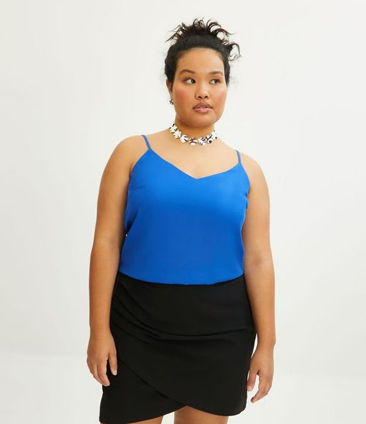 Camicetta con cinturino in crepe di base in taglie Curve e Plus - Blu