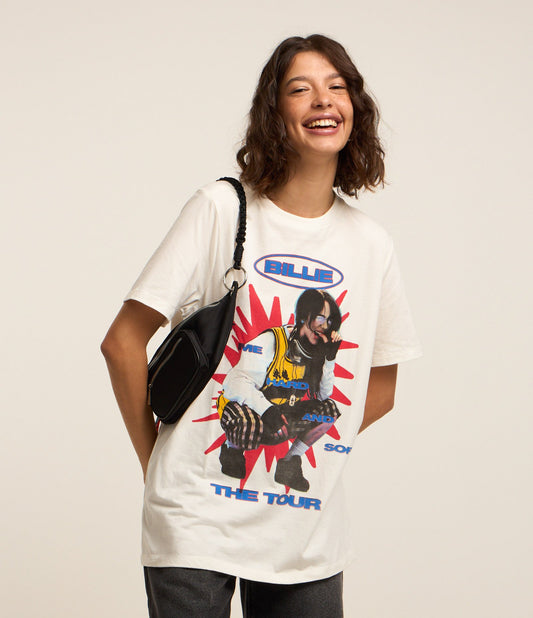 Camiseta de algodón estampada Billie Eilish en blanco