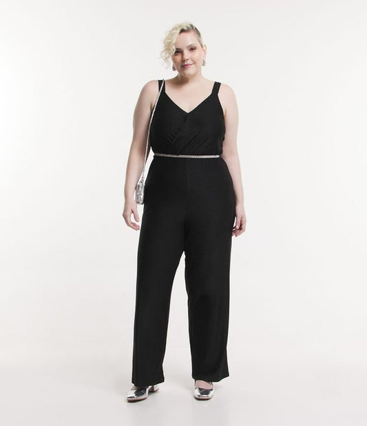 Mono Largo de Viscosa con Escote Cruzado y Destellos, Curvas y Tallas Grandes, Negro