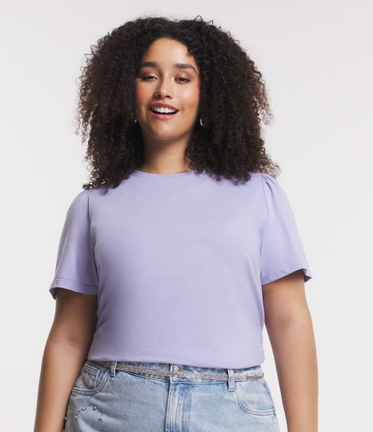 Top in maglia con maniche a sbuffo lilla a effetto invecchiato - Curve e taglie forti