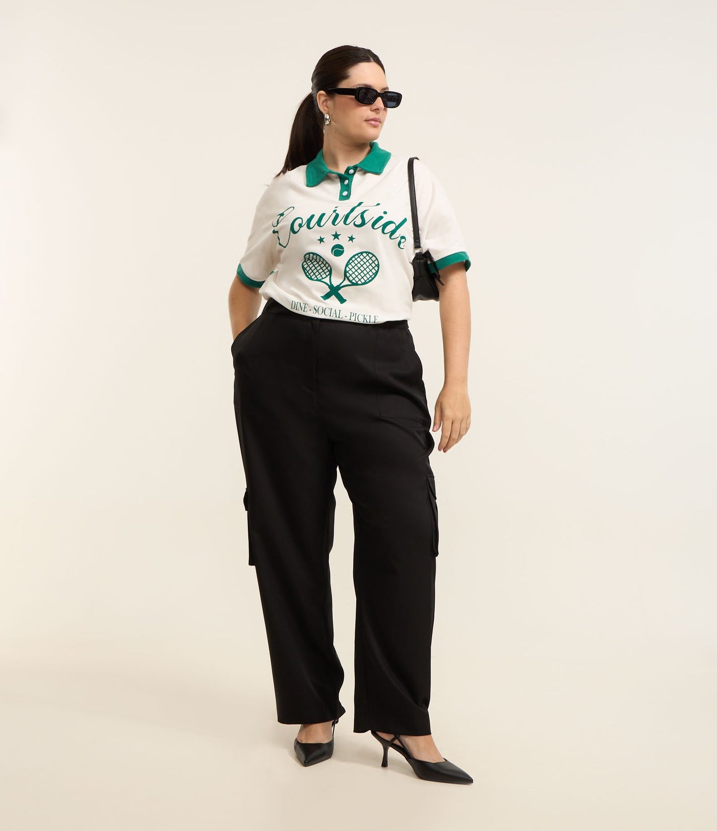 Pantaloni sartoriali dritti con tasca cargo, Curve e taglie forti, nero