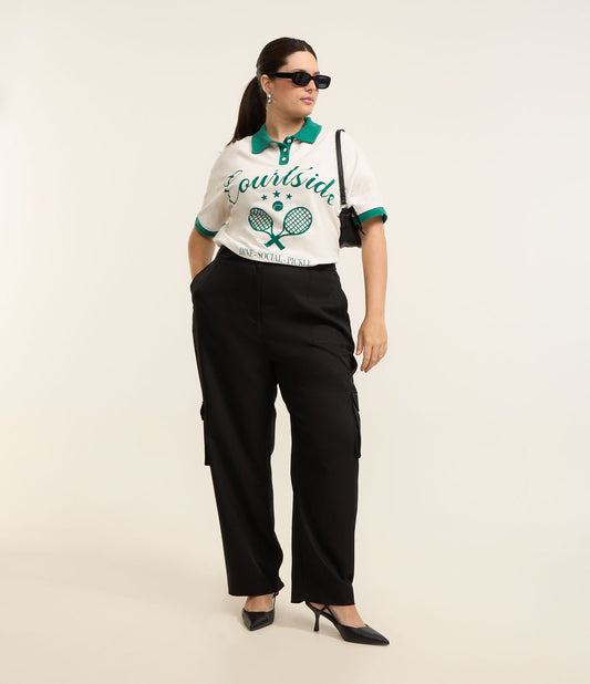 Pantaloni sartoriali dritti con tasca cargo, Curve e taglie forti, nero
