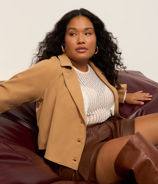Trench corto in gabardine, Curve e taglie forti, Beige