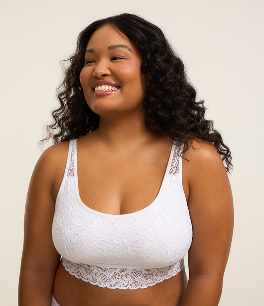 Bralette in pizzo senza imbottitura, taglie forti e taglie forti, bianco