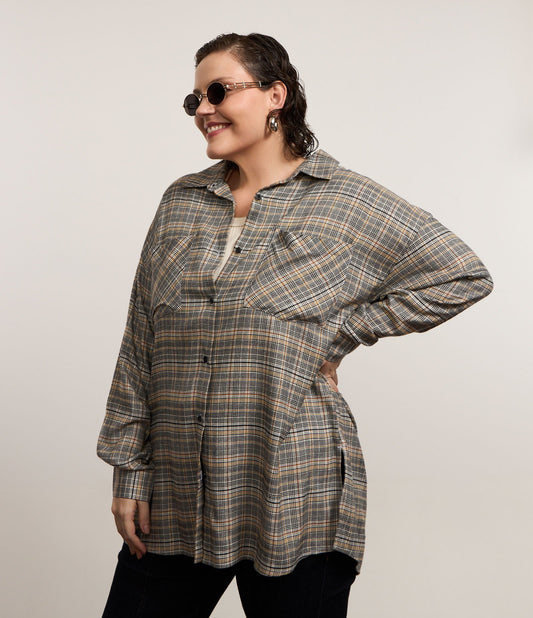 Camisa Flanela Xadrez Cinza - Tamanhos Curve & Plus