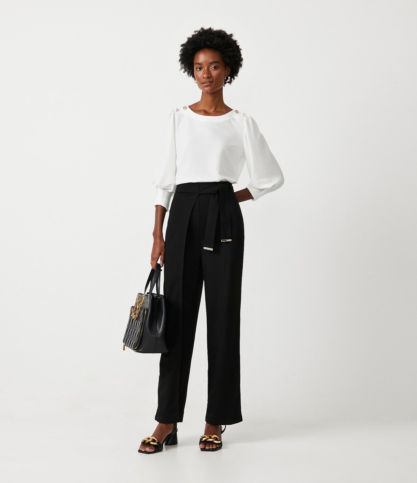 Wide Leg Pants with Black Overlay in Orly Fabric