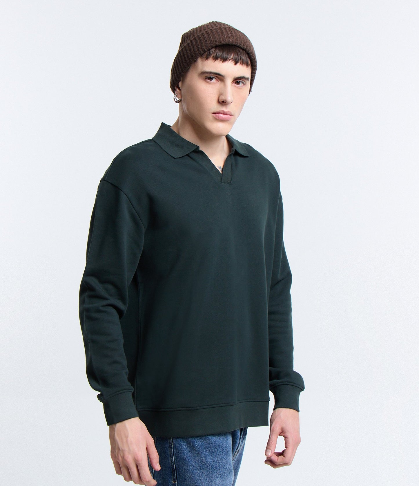 Relaxed Fit Green Cotton Polo Shirt