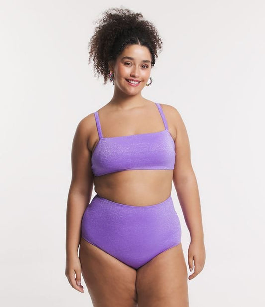 Biquíni de cintura alta de microfibra brilhante para o Carnaval - Curve e Plus Size em Lavender Lilac