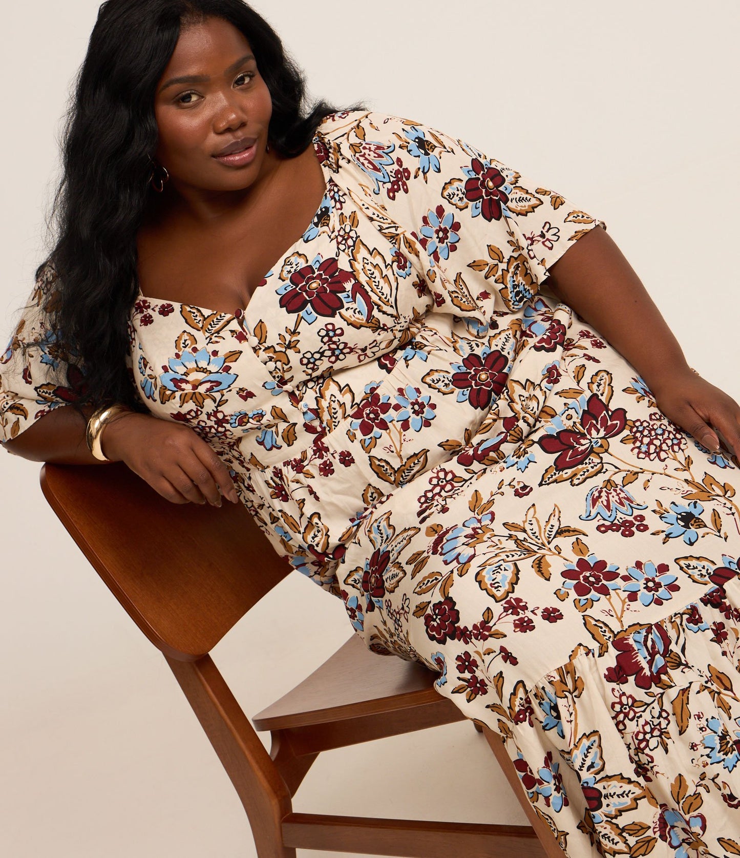 Vestido midi em viscose com estampa floral, Curve & Plus Size, Multicolor