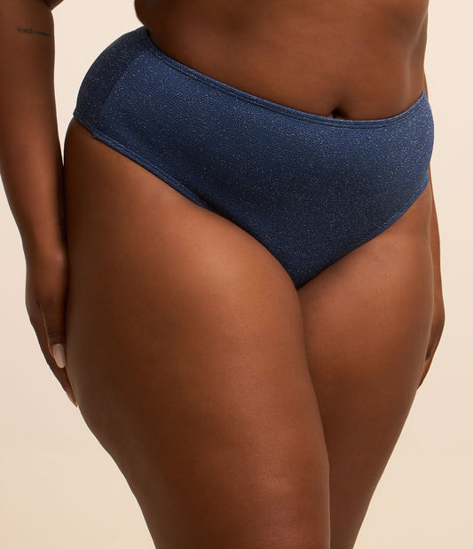 Slip bikini blu a vita media in microfibra con filo metallico - Curve e taglie forti