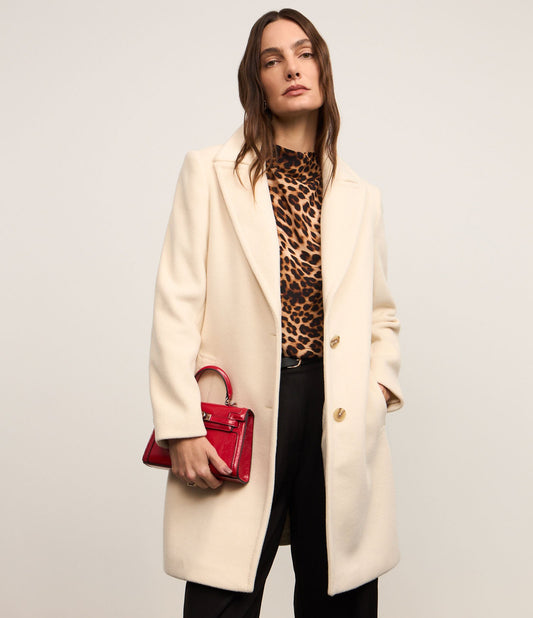 Light Beige Longline Coat with Lapel Collar and Double Breasted Fastening