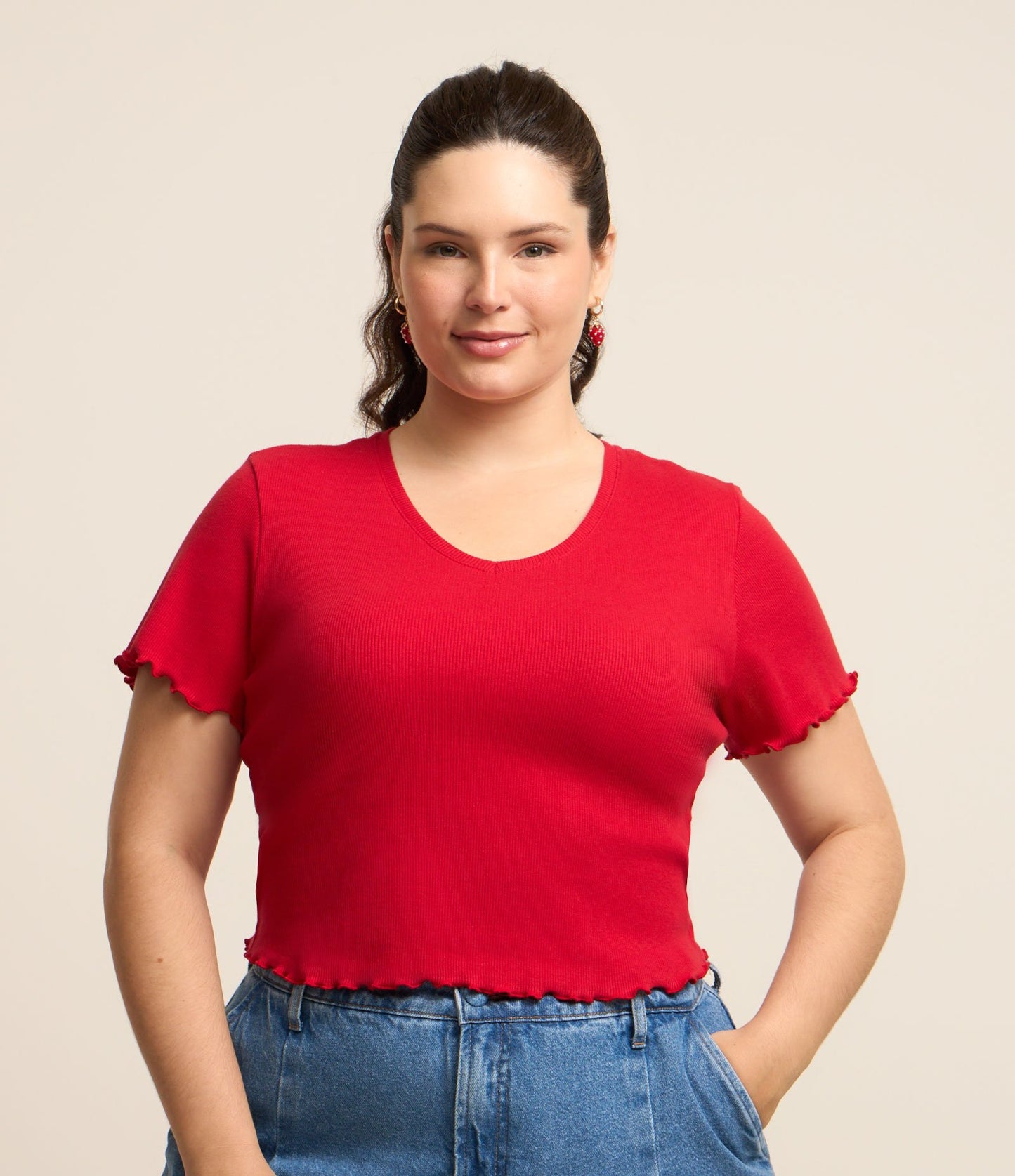 Camicetta rossa con bordi a coste - Curve & Plus Size