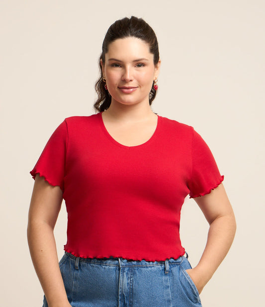 Camicetta rossa con bordi a coste - Curve & Plus Size