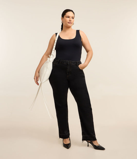 Jeans a gamba dritta a vita media elasticizzati Curve & Plus Size Nero