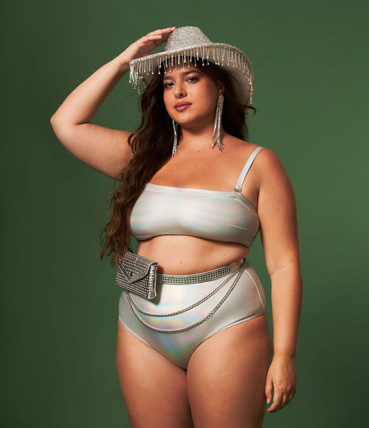 Top bikini dritto argento olografico - Curve & Plus Size
