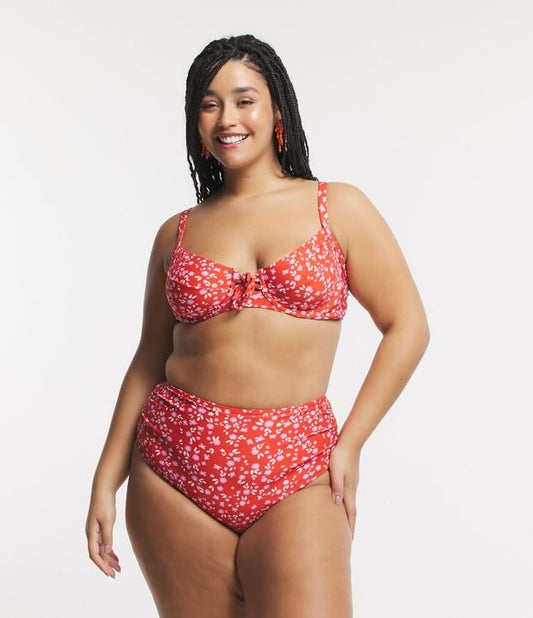 Calcinha de biquíni de cintura alta com estampa Red Floral Liberty - Curve & Plus Size