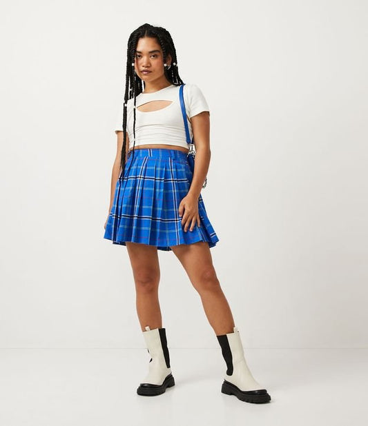 Mini-saia de flanela plissada azul
