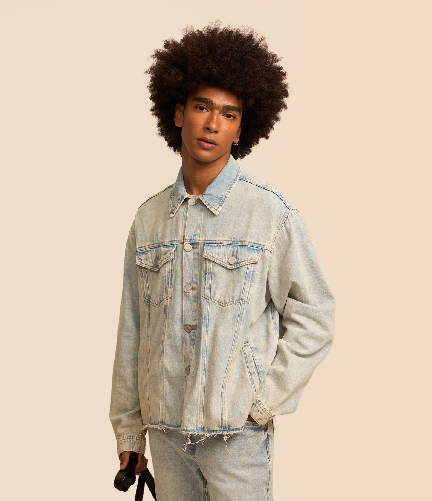 Blue Raw Hem Denim Trucker Jacket