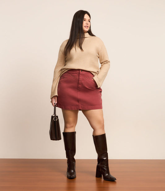 Gonna corta rossa in Twill con borchie frontali, Curve e taglie forti