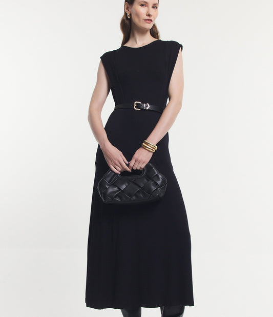 Vestido negro Midi Muscle Tee de punto de viscosa con tirantes anchos