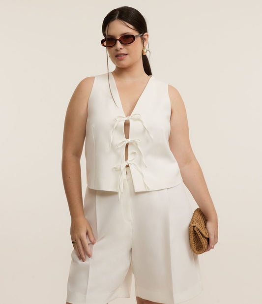 Gilet corto sartoriale con fiocchi, Curve e taglie forti, bianco