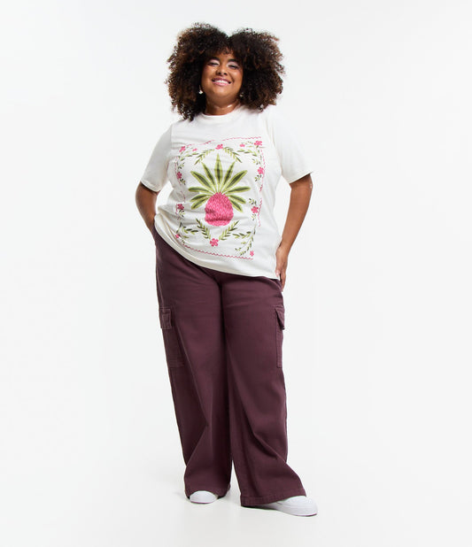 Calça Wide Leg Corduroy Cargo Pocket, Curve & Plus Size, vermelha