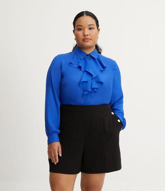 Blusa de crepe azul com gola rolê - Curve & Plus Size